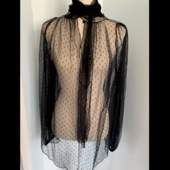 VINTAGE LA PERLA COLLEZIONE BLACK MESH SILK SHEER  BLOUSE TOP with Tie 42 - Picture 2 of 15